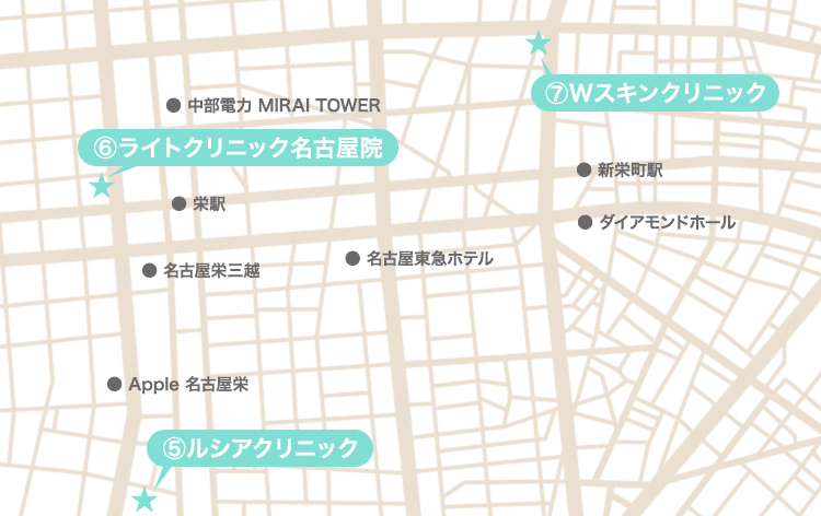 栄駅近辺のクリニックのマップ画像